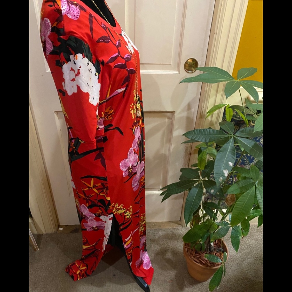 G.I.L.I. Petite , red Tropical Maxi Dress, Med. P - Picture 4 of 5